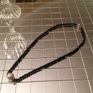 Black Bead and Pearl Cocktail Necklace